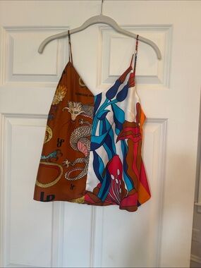 Lavish Printed 100 percent silkSpaghetti-Strap Tank Top - Multi/Orange